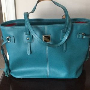 Dooney tote in teal pebble leather